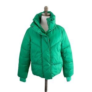 Gap Kelly Green Big Puff Cropped Puffer Jacket Women's Size Small EUC Zip Up